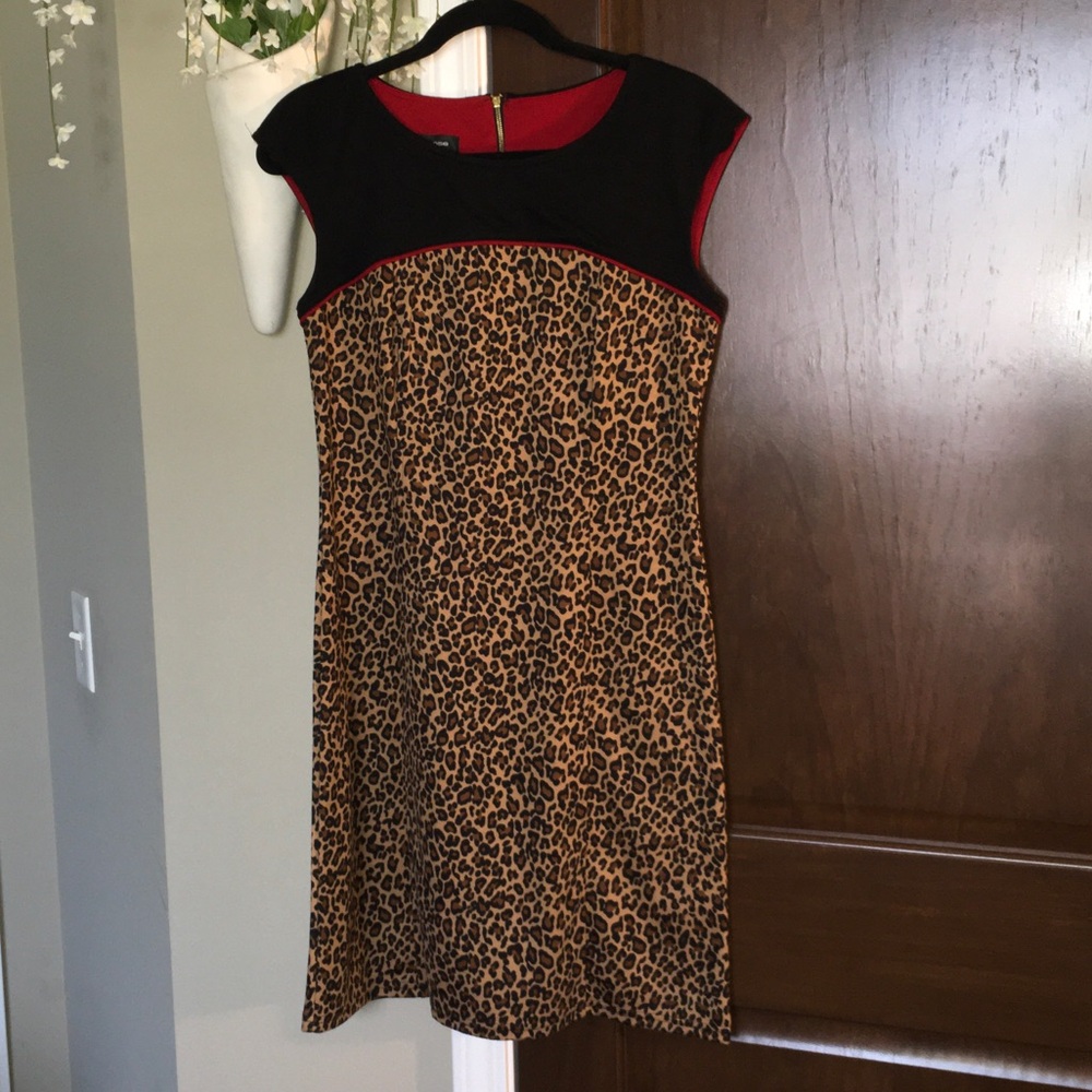 Spense Black and Tan Animal Print Midi Dress